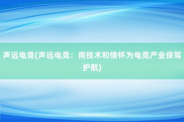 声远电竞(声远电竞：用技术和情怀为电竞产业保驾护航)