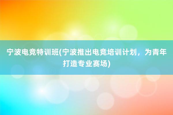 宁波电竞特训班(宁波推出电竞培训计划，为青年打造专业赛场)