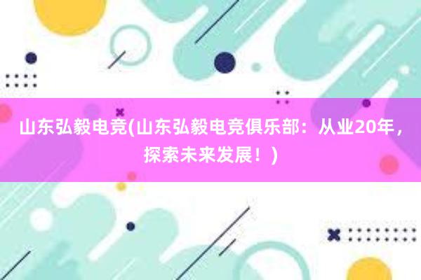 山东弘毅电竞(山东弘毅电竞俱乐部：从业20年，探索未来发展！)