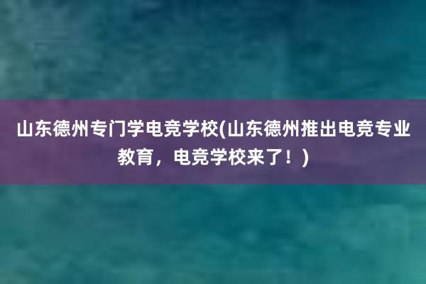 山东德州专门学电竞学校(山东德州推出电竞专业教育，电竞学校来了！)