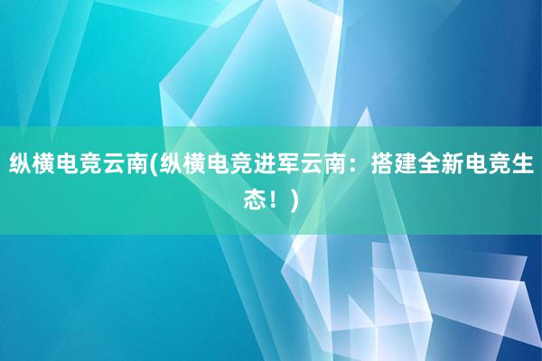 纵横电竞云南(纵横电竞进军云南：搭建全新电竞生态！)