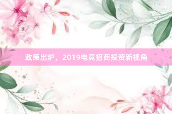 政策出炉，2019电竞招商投资新视角