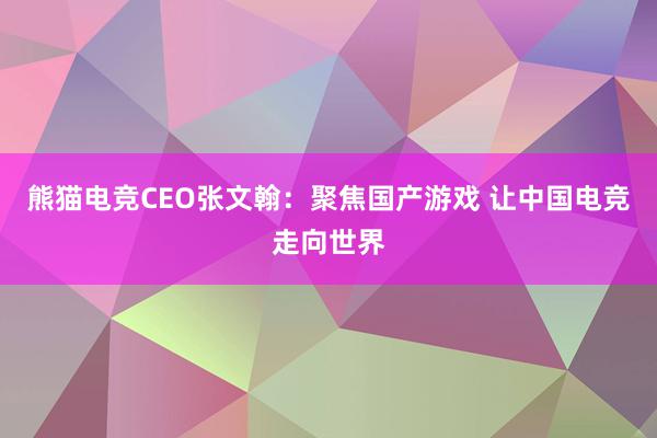 熊猫电竞CEO张文翰：聚焦国产游戏 让中国电竞走向世界